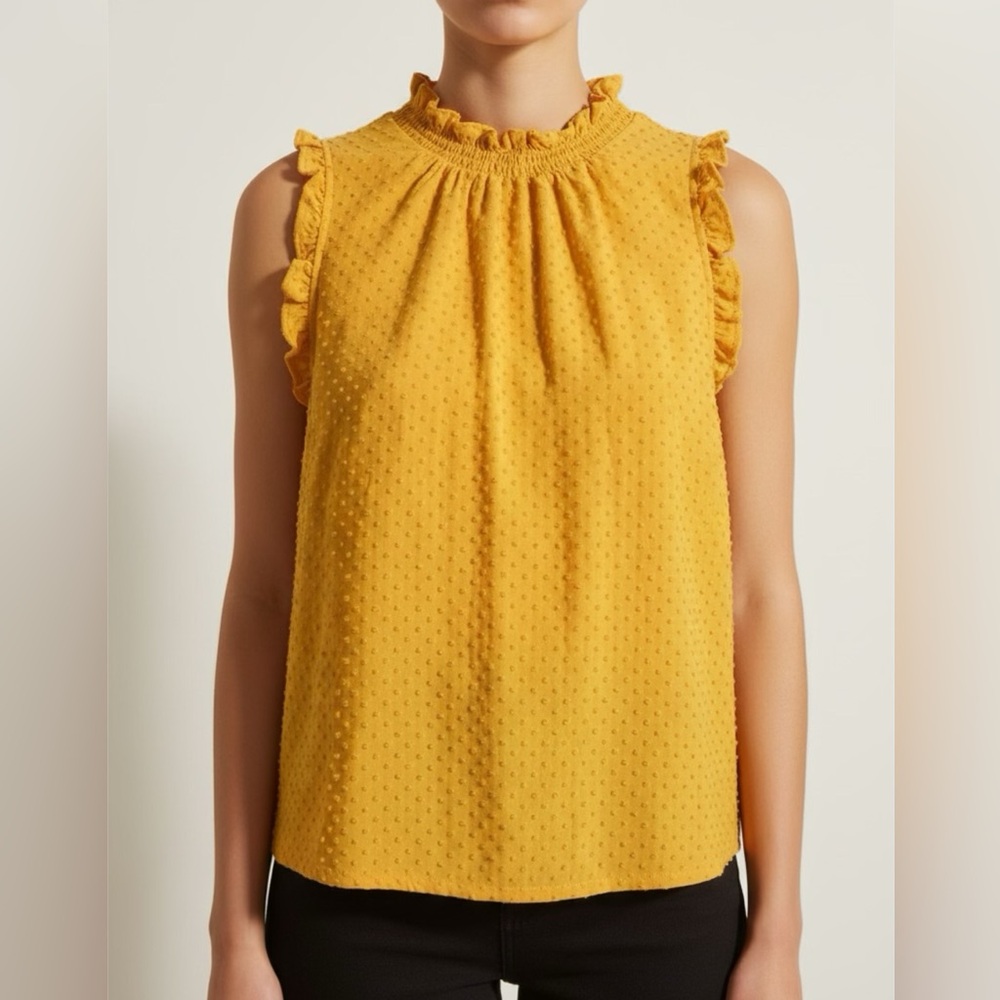 NWT J.Crew Ruffled Sleeves Top Women’s M In Yellow Gold Cotton‎ Swiss Dot Tunic